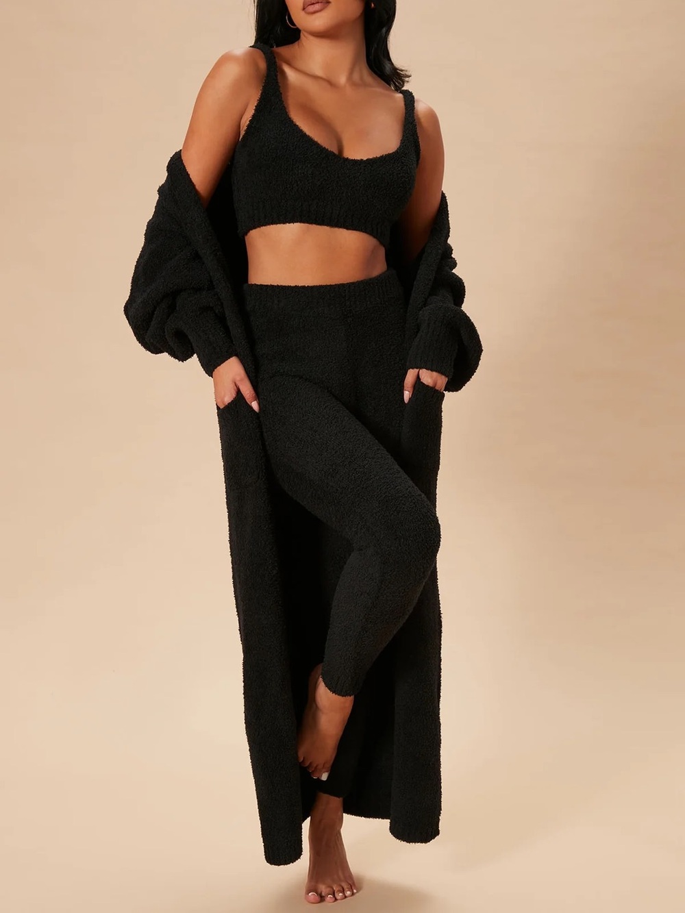Fashion Nova Cozy Set in XS Black ~ bralette & leggings